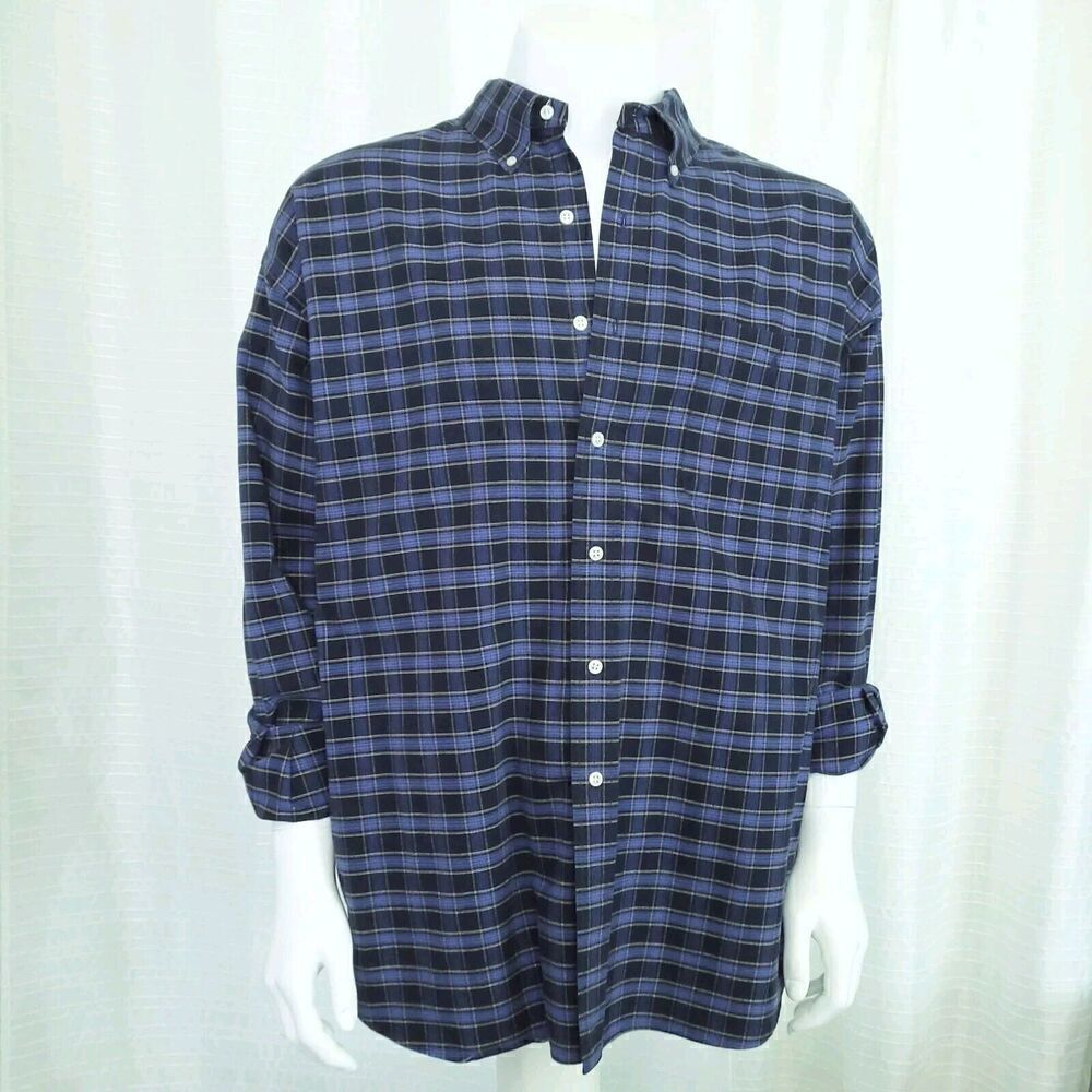 Ralph Lauren Blue Label Flannel "Big Shirt" Plaid Navy & Indigo Blue Size XXL